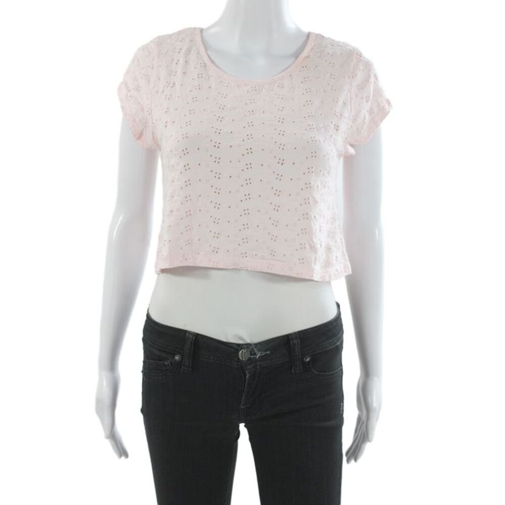 Love Shack Fancy Women Cropped T-Shirt Pink Short Sleeve Bohemian Size S